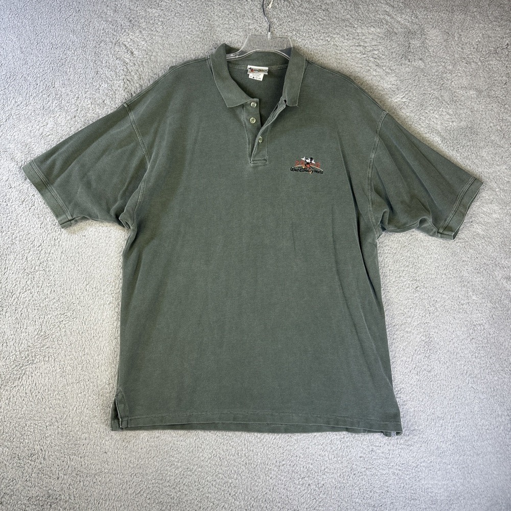 Vintage Walt Disney World Polo Shirt Mens XL Green Mickey 2000 Y2K Retro Preppy